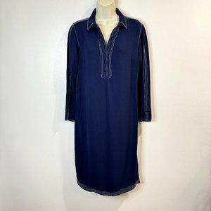 Boden Navy Blue Sailor Shirt Dress Size 4R Regular Nautical White Stitching